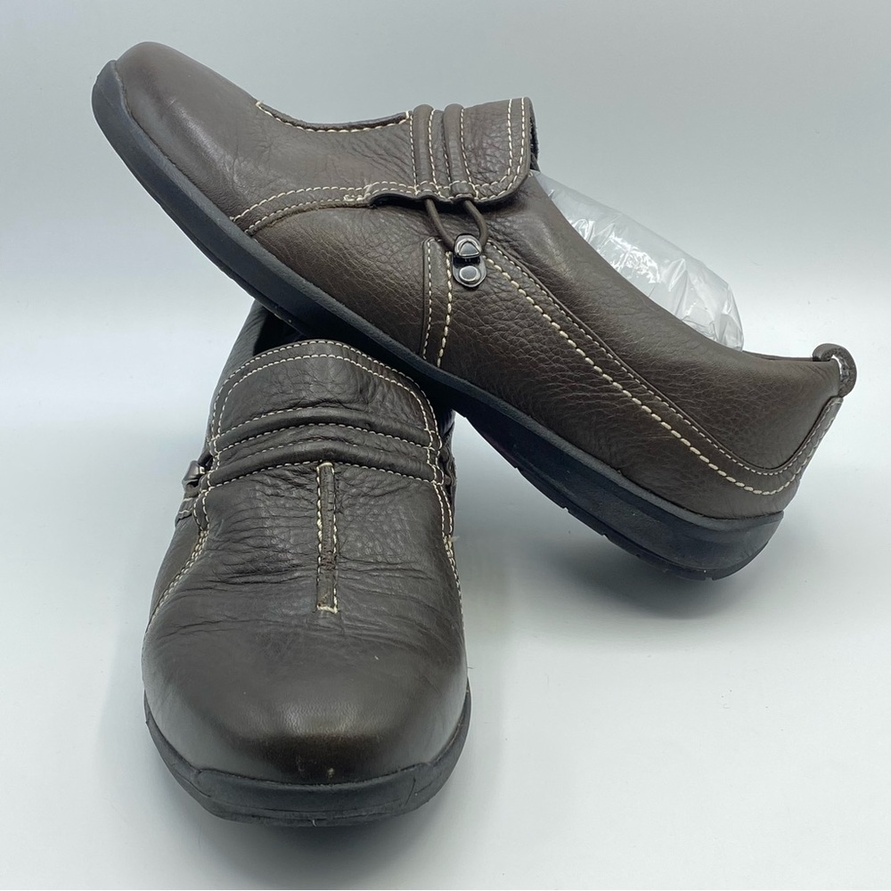 Clarks Wave Women 8M Slip On Shoes Chocolate Brown Leather Casual Comfort Loafer
